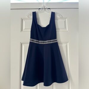 TEEZE ME Navy Blue with Navy & Cream trim Tank Fit & Flare Dress